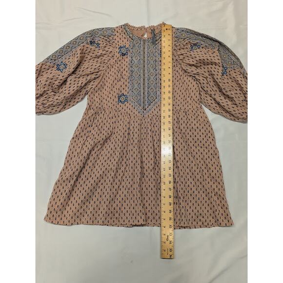 By Anthropologie Embroidered Tunic Mini Dress Sz S Pink Floral - Picture 5 of 7